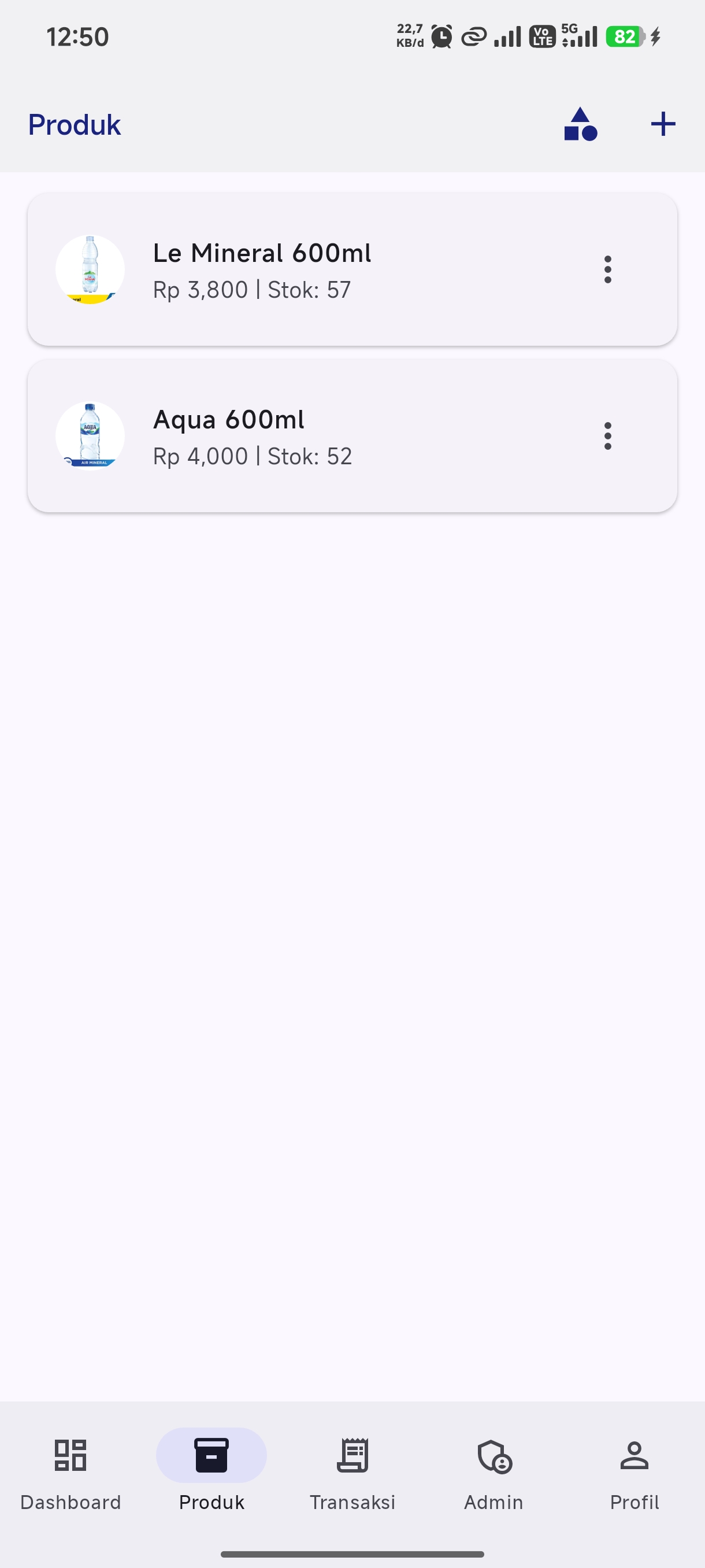 Manajemen produk aplikasi Navy POS Android